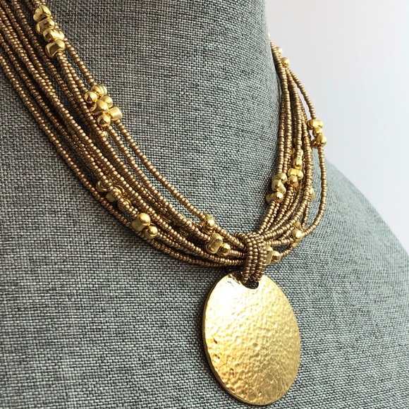 Joan Rivers Gold Tone Hammered Disc Torsade Necklace - Picture 3 of 8